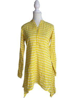 Westside Utsa Printed Tunic Kurta Top with Handkerchief Hem Yellow